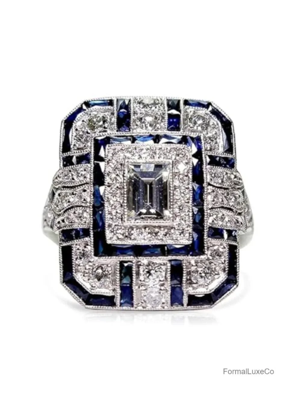 Cubic Zirconia Cocktail Ring Platinum Plated Chunky Statement Jewelry